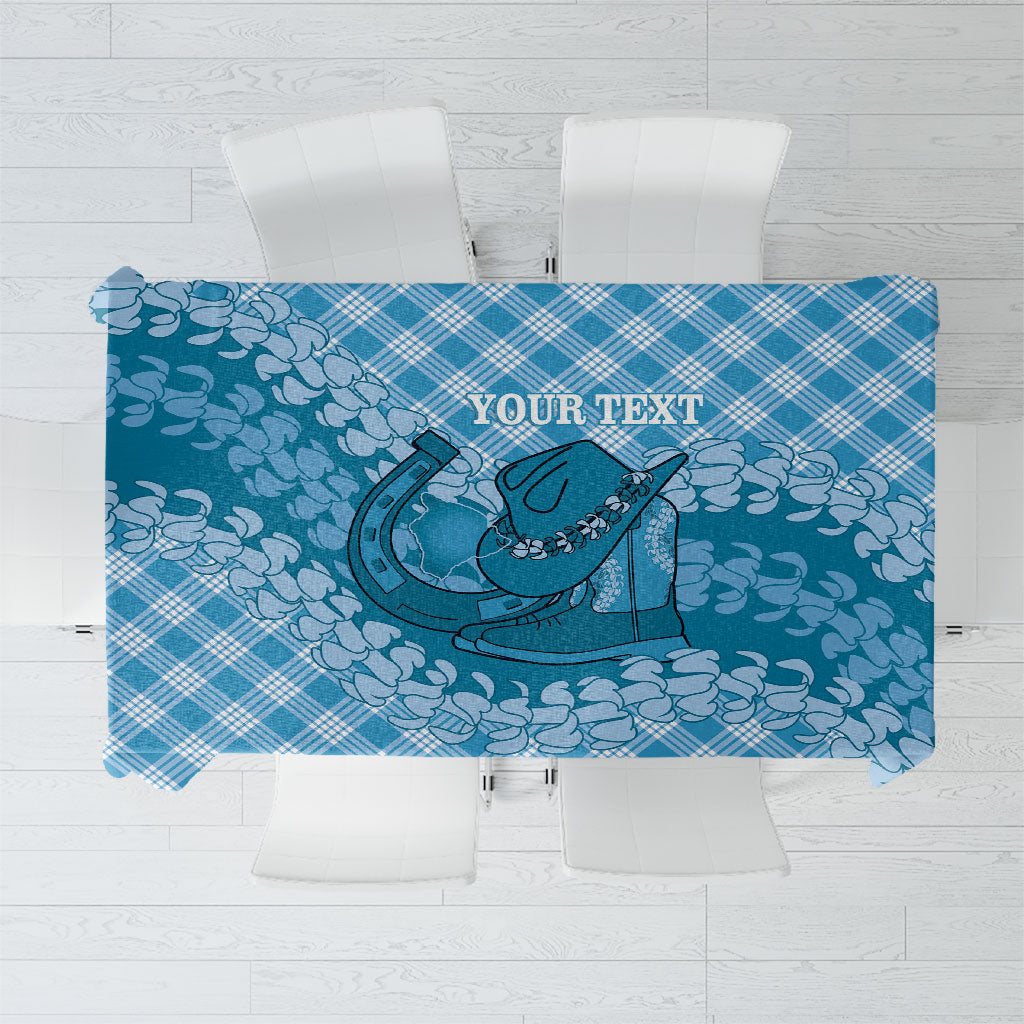 Polu Hawaii Cowboy Palaka Motifs Personalised Tablecloth Paniolo Festival Puakenikeni Lei LT14 Blue - Polynesian Pride