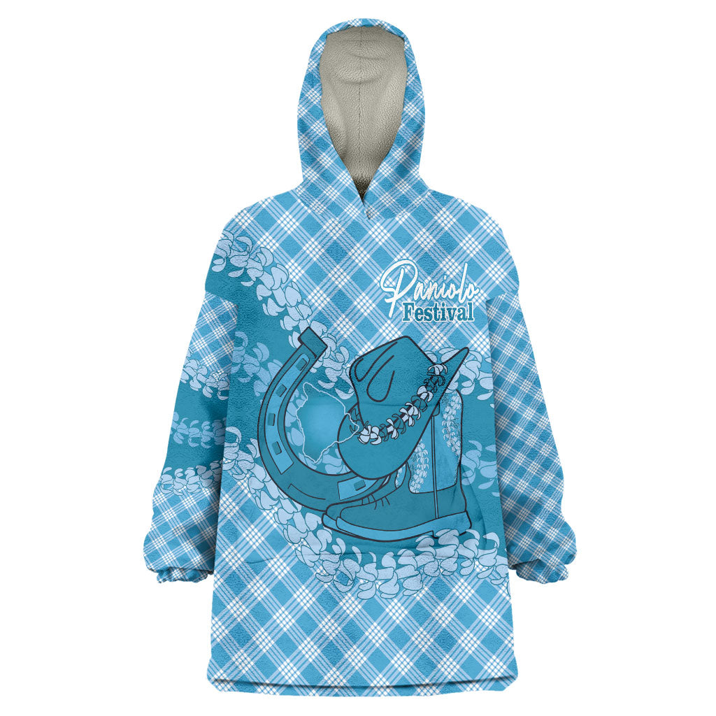 Polu Hawaii Cowboy Palaka Motifs Personalised Wearable Blanket Hoodie Paniolo Festival Puakenikeni Lei LT14 One Size Blue - Polynesian Pride