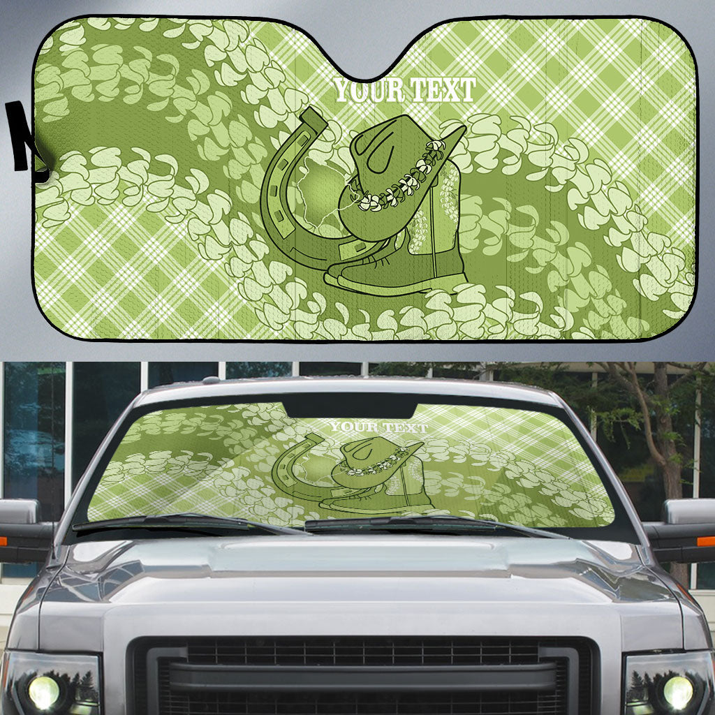 Omaomao Hawaii Cowboy Palaka Motifs Personalised Auto Sun Shade Paniolo Festival Puakenikeni Lei