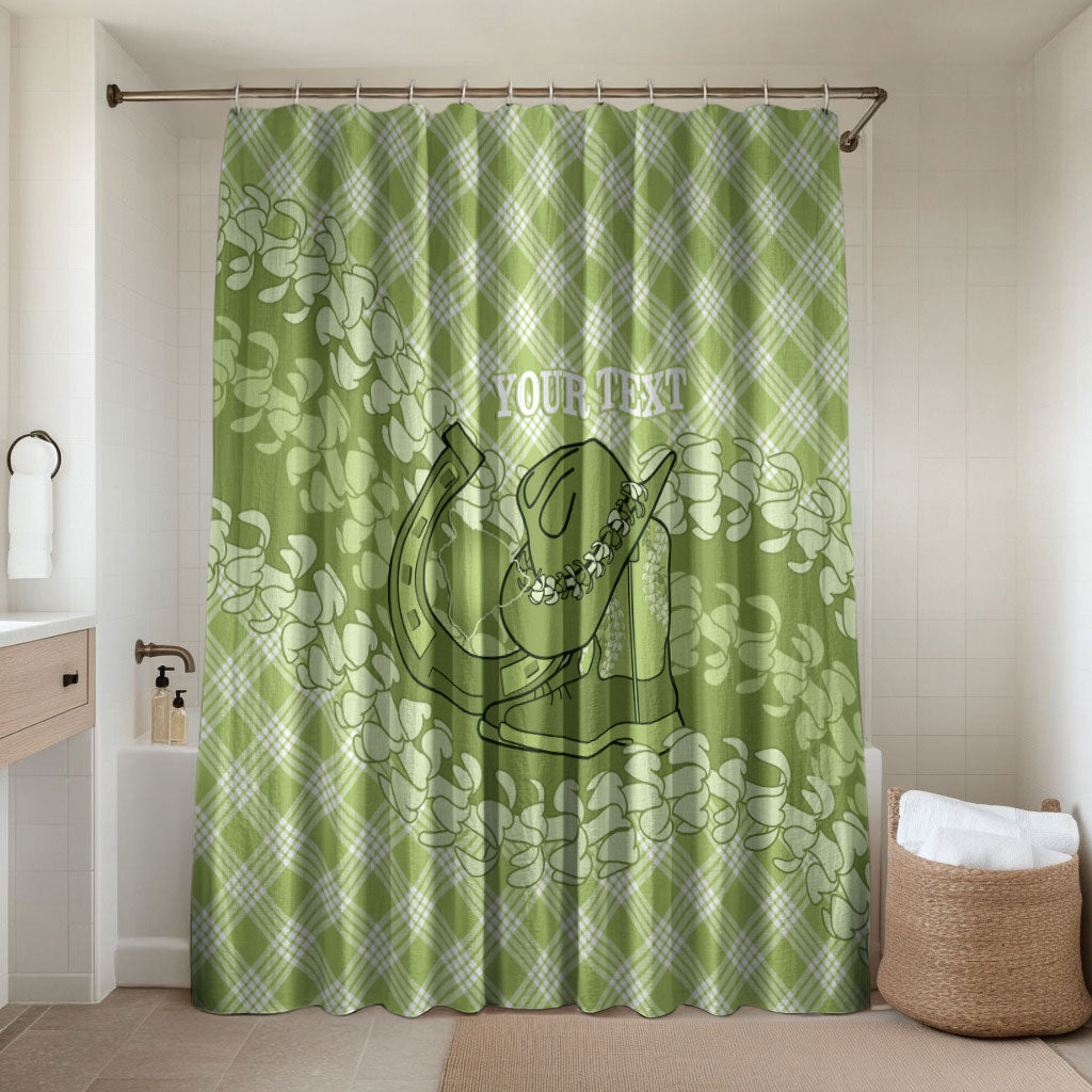 Omaomao Hawaii Cowboy Palaka Motifs Personalised Bathroom Set Paniolo Festival Puakenikeni Lei LT14 Shower Curtain Only Green - Polynesian Pride