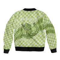 Omaomao Hawaii Cowboy Palaka Motifs Personalised Bomber Jacket Paniolo Festival Puakenikeni Lei LT14 - Polynesian Pride
