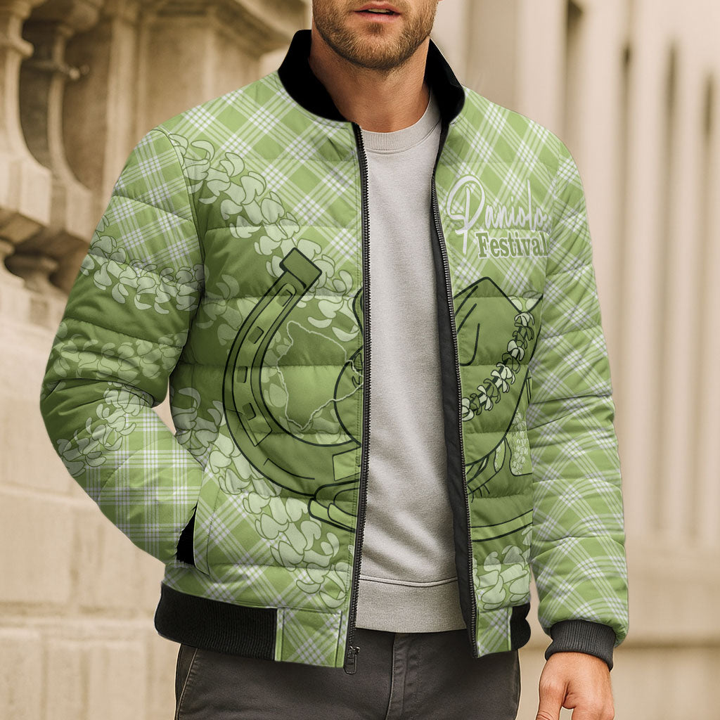Omaomao Hawaii Cowboy Palaka Motifs Personalised Bomber Puffer Jacket Paniolo Festival Puakenikeni Lei LT14 - Polynesian Pride