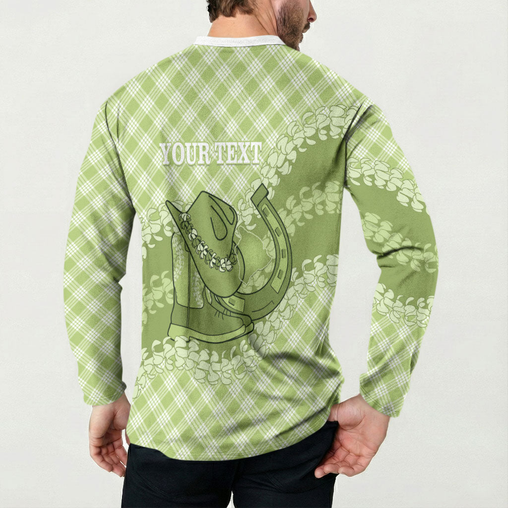 Omaomao Hawaii Cowboy Palaka Motifs Personalised Button Sweatshirt Paniolo Festival Puakenikeni Lei LT14 - Polynesian Pride