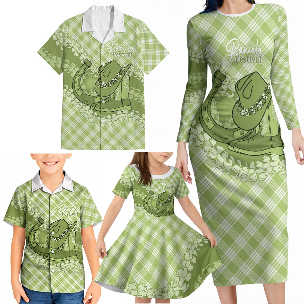 Omaomao Hawaii Cowboy Palaka Motifs Personalised Family Matching Long Sleeve Bodycon Dress and Hawaiian Shirt Paniolo Festival Puakenikeni Lei LT14 - Polynesian Pride