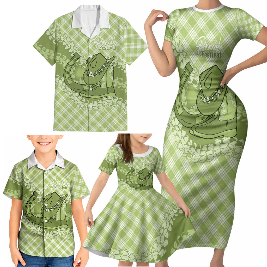 Omaomao Hawaii Cowboy Palaka Motifs Personalised Family Matching Short Sleeve Bodycon Dress and Hawaiian Shirt Paniolo Festival Puakenikeni Lei LT14 - Polynesian Pride