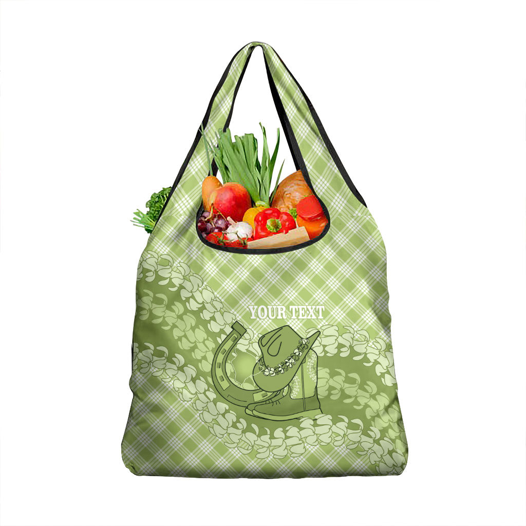 Omaomao Hawaii Cowboy Palaka Motifs Personalised Grocery Bag Paniolo Festival Puakenikeni Lei LT14 1-pack One Size Green - Polynesian Pride