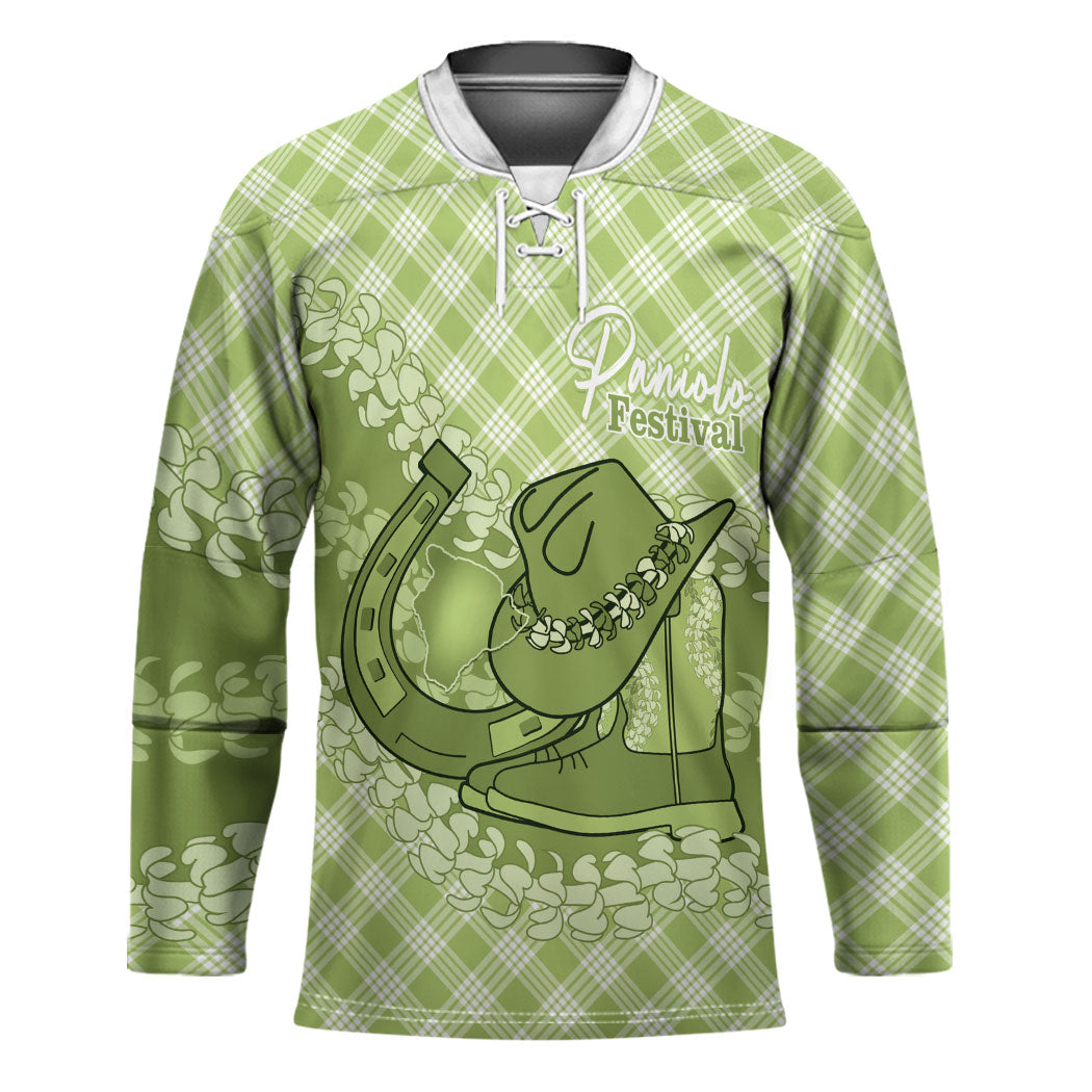 Omaomao Hawaii Cowboy Palaka Motifs Personalised Hockey Jersey Paniolo Festival Puakenikeni Lei