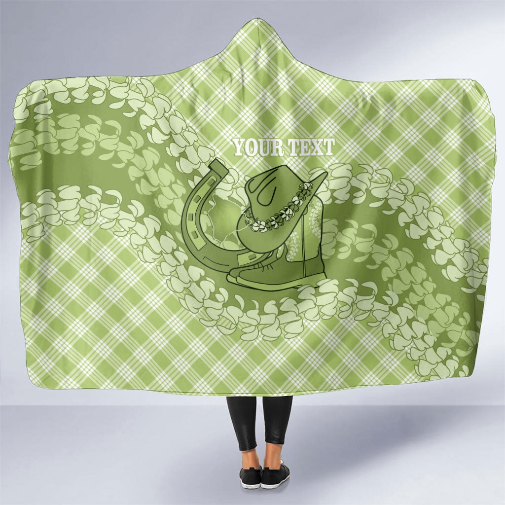 Omaomao Hawaii Cowboy Palaka Motifs Personalised Hooded Blanket Paniolo Festival Puakenikeni Lei LT14 One Size Green - Polynesian Pride