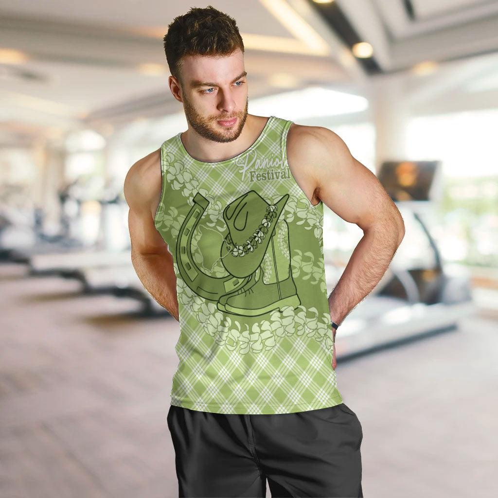 Omaomao Hawaii Cowboy Palaka Motifs Personalised Men Tank Top Paniolo Festival Puakenikeni Lei