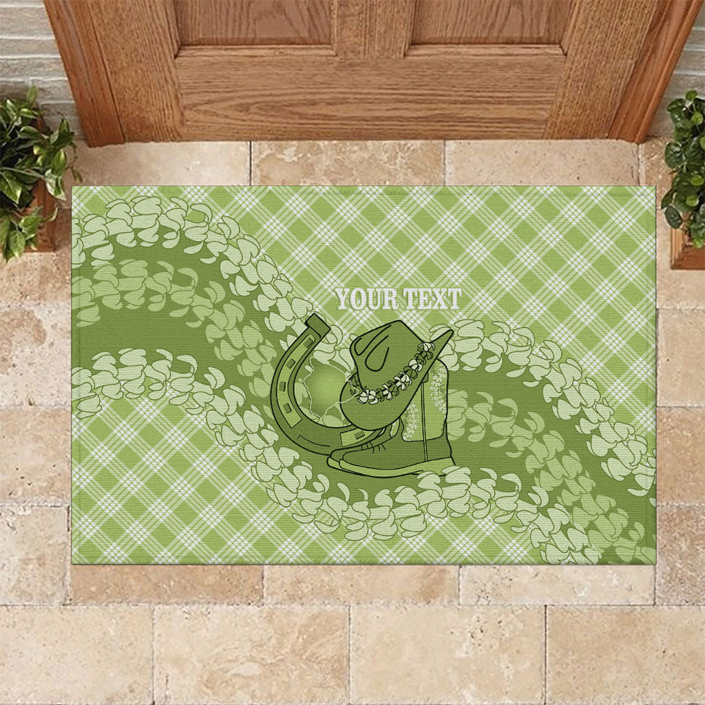 Omaomao Hawaii Cowboy Palaka Motifs Personalised Rubber Doormat Paniolo Festival Puakenikeni Lei LT14 Green - Polynesian Pride