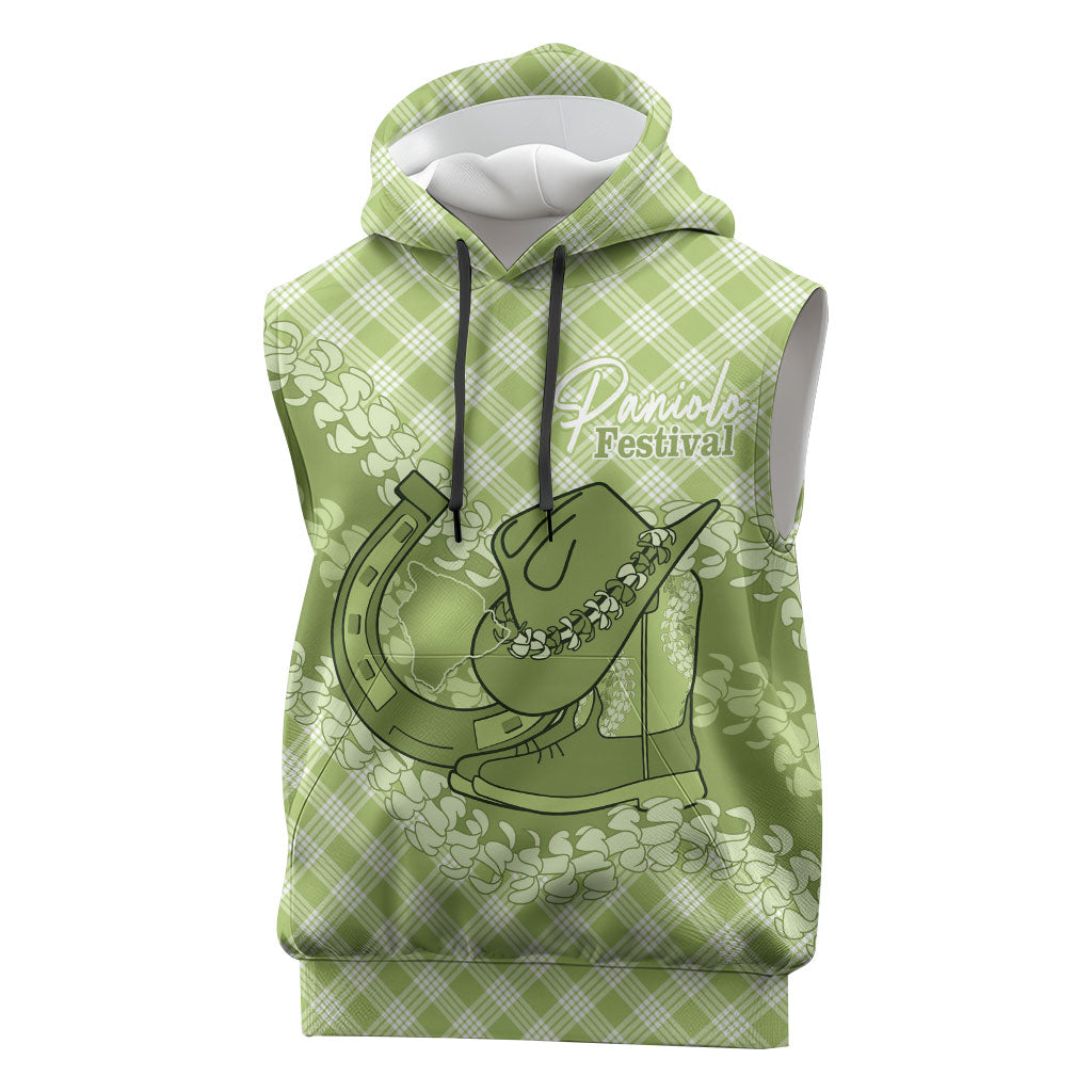 Omaomao Hawaii Cowboy Palaka Motifs Personalised Sleeveless Hoodie Paniolo Festival Puakenikeni Lei