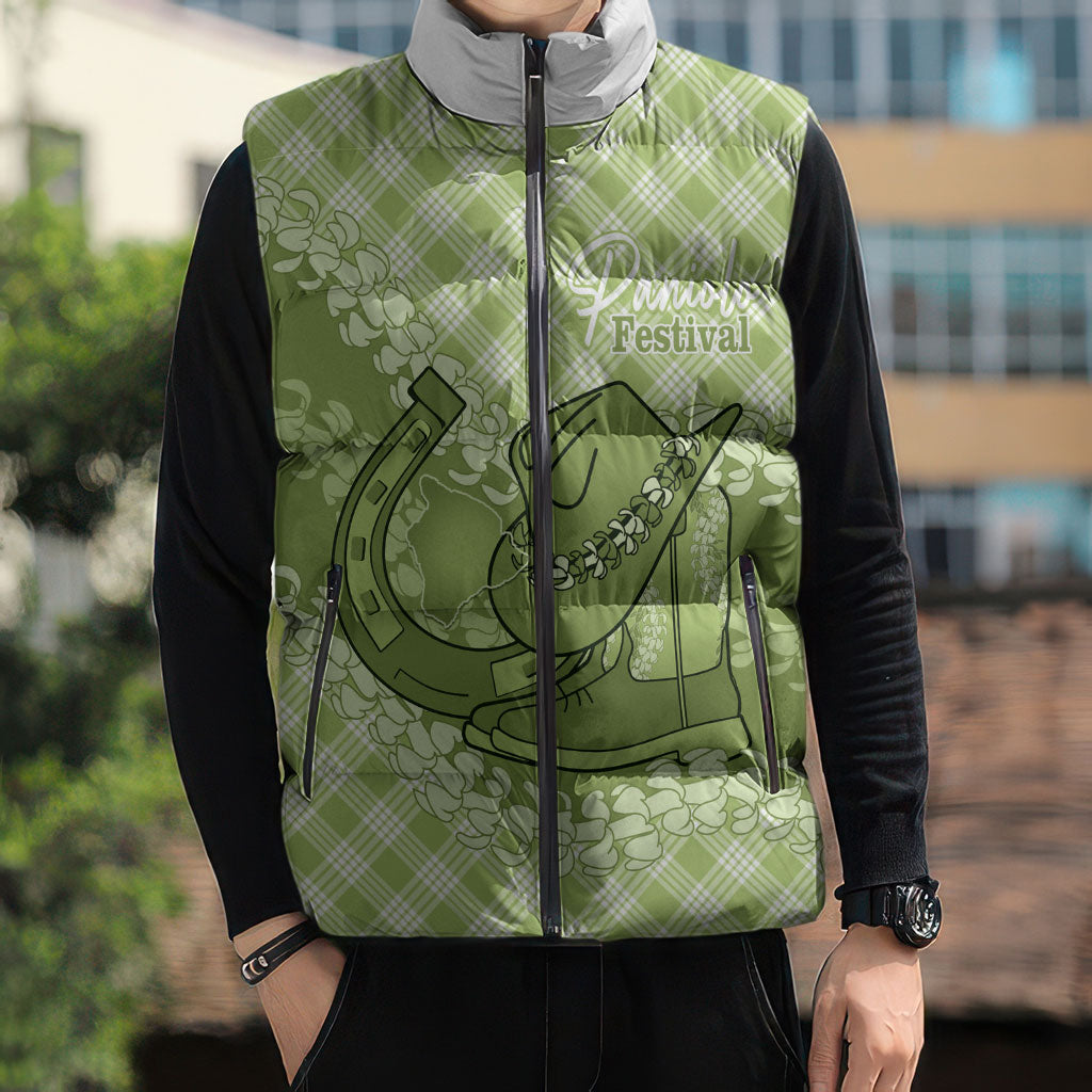 Omaomao Hawaii Cowboy Palaka Motifs Personalised Sleeveless Puffer Jacket Paniolo Festival Puakenikeni Lei LT14 - Polynesian Pride