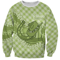 Omaomao Hawaii Cowboy Palaka Motifs Personalised Sweatshirt Paniolo Festival Puakenikeni Lei LT14 Unisex Green - Polynesian Pride