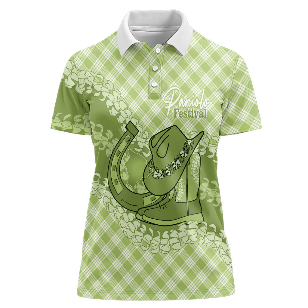 Omaomao Hawaii Cowboy Palaka Motifs Personalised Women Polo Shirt Paniolo Festival Puakenikeni Lei LT14 Female Green - Polynesian Pride