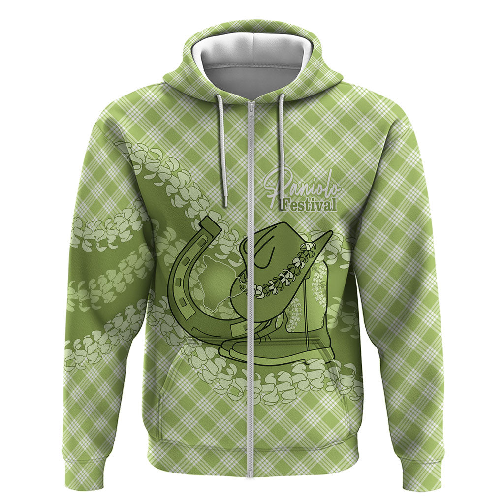 Omaomao Hawaii Cowboy Palaka Motifs Personalised Zip Hoodie Paniolo Festival Puakenikeni Lei LT14 Zip Hoodie Green - Polynesian Pride