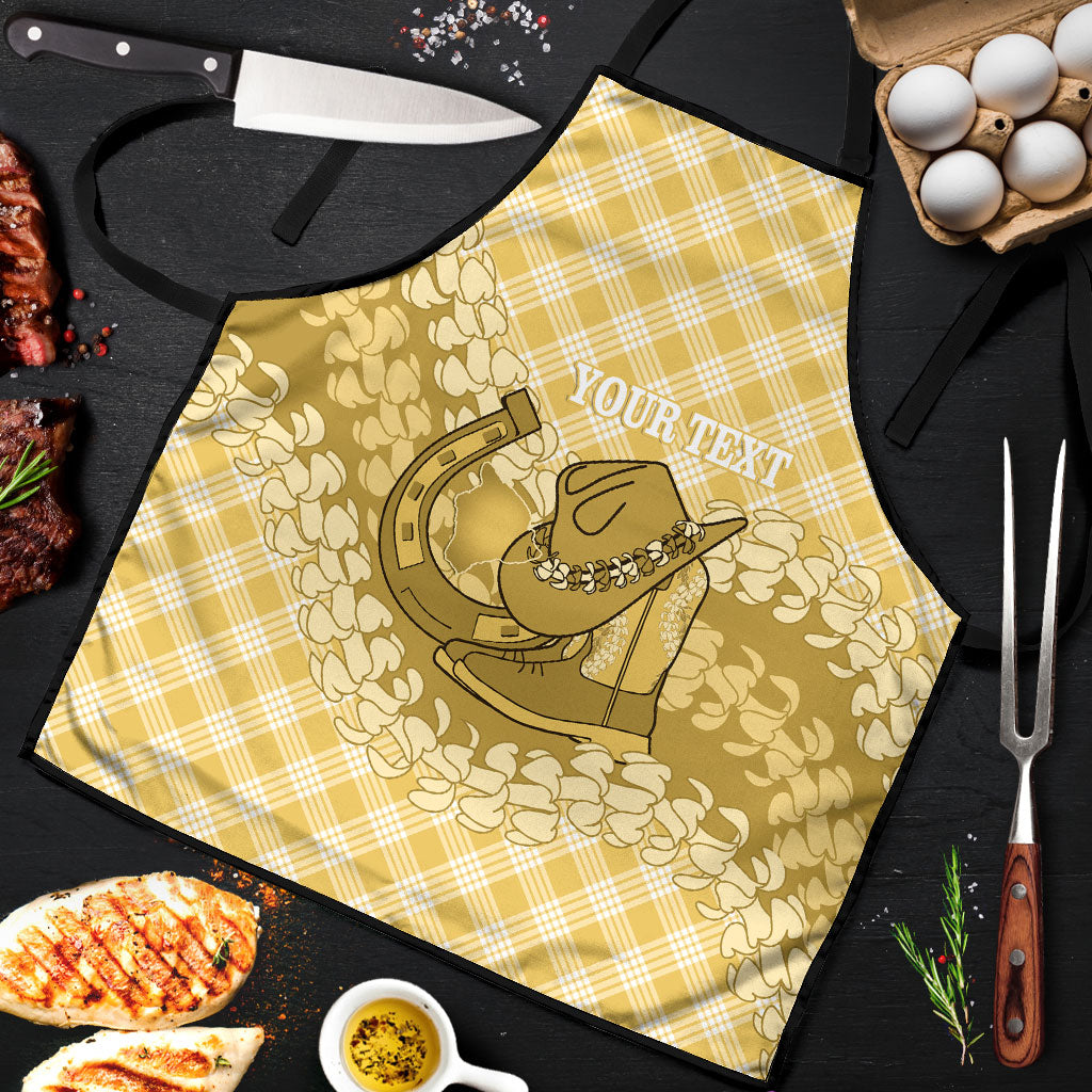 Melemele Hawaii Cowboy Palaka Motifs Personalised Apron Paniolo Festival Puakenikeni Lei LT14 Yellow - Polynesian Pride