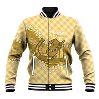 Melemele Hawaii Cowboy Palaka Motifs Personalised Baseball Jacket Paniolo Festival Puakenikeni Lei LT14 Unisex Yellow - Polynesian Pride