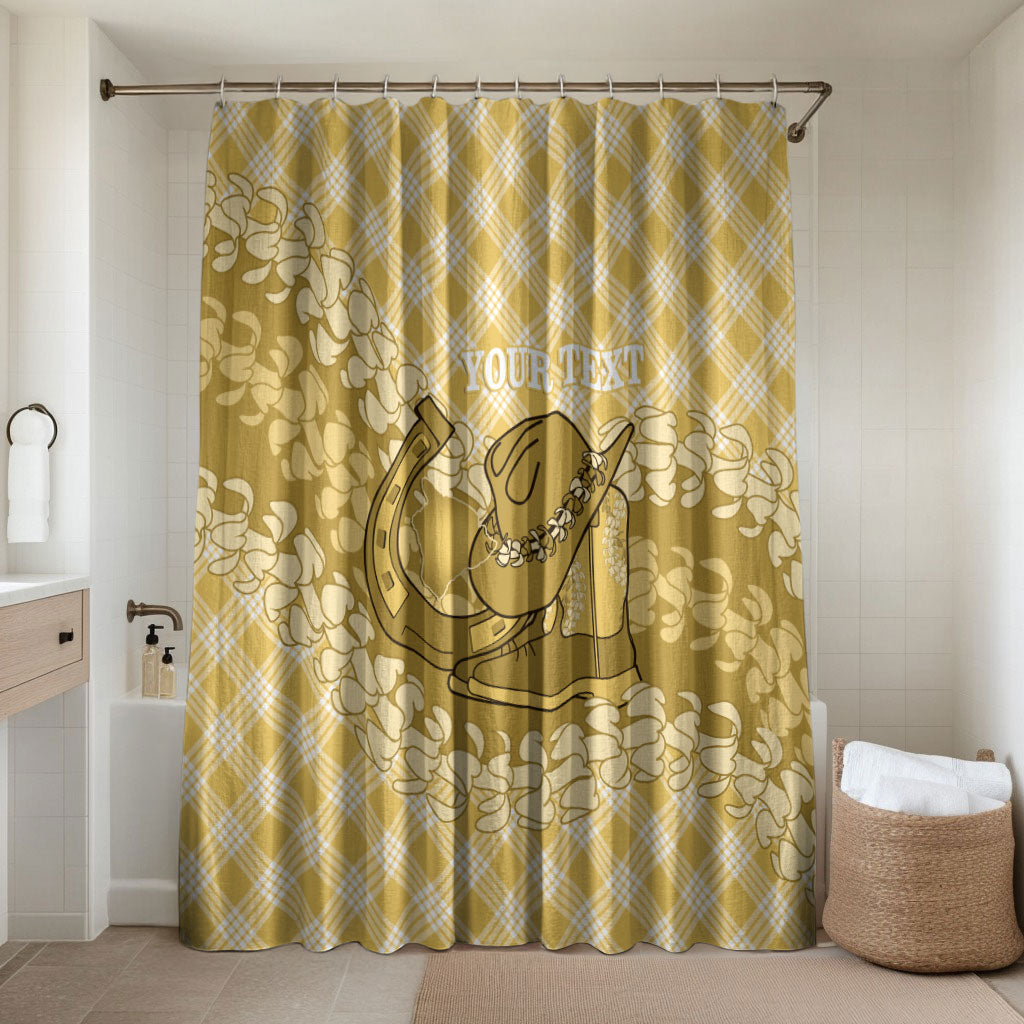 Melemele Hawaii Cowboy Palaka Motifs Personalised Bathroom Set Paniolo Festival Puakenikeni Lei LT14 Shower Curtain Only Yellow - Polynesian Pride