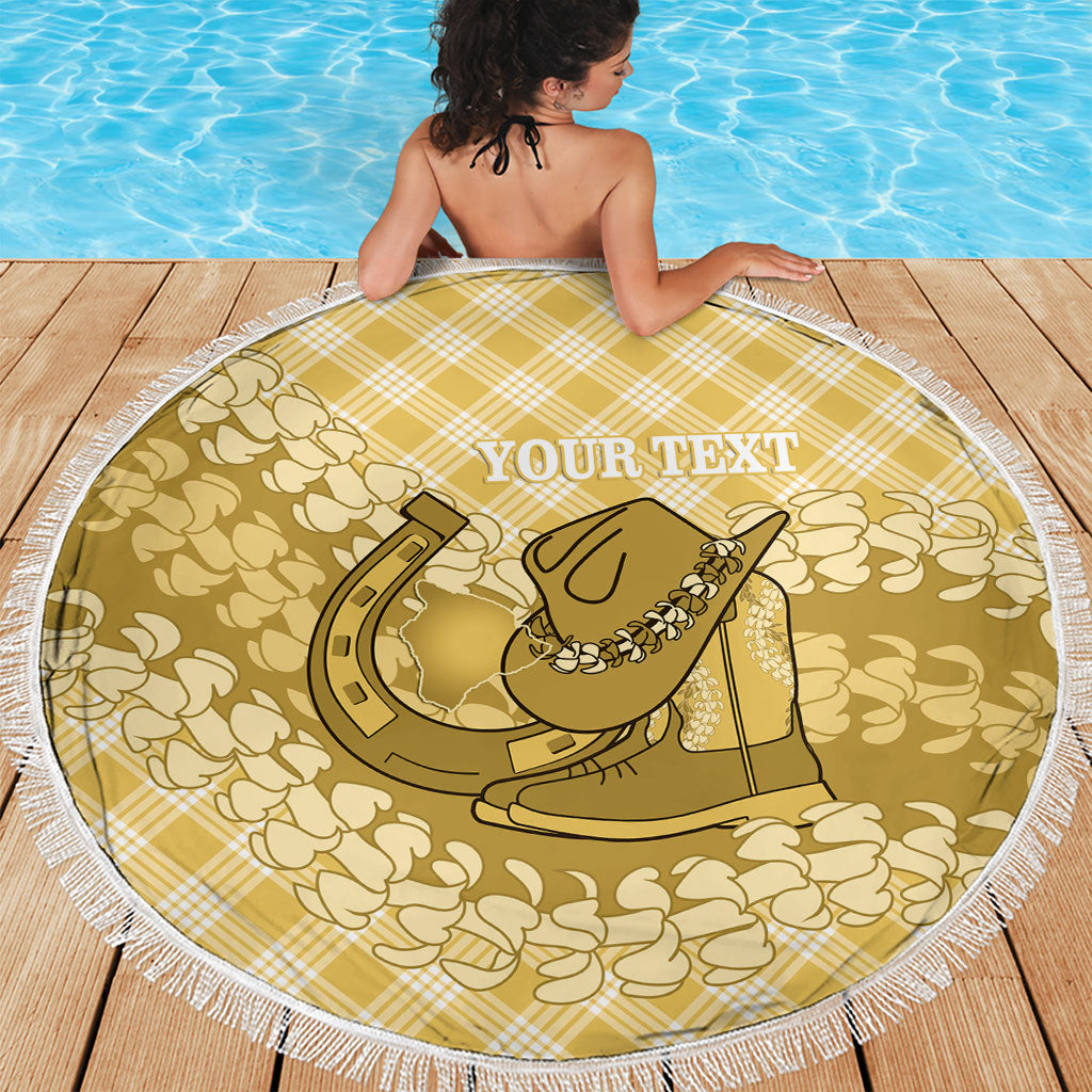 Melemele Hawaii Cowboy Palaka Motifs Personalised Beach Blanket Paniolo Festival Puakenikeni Lei LT14 - Polynesian Pride