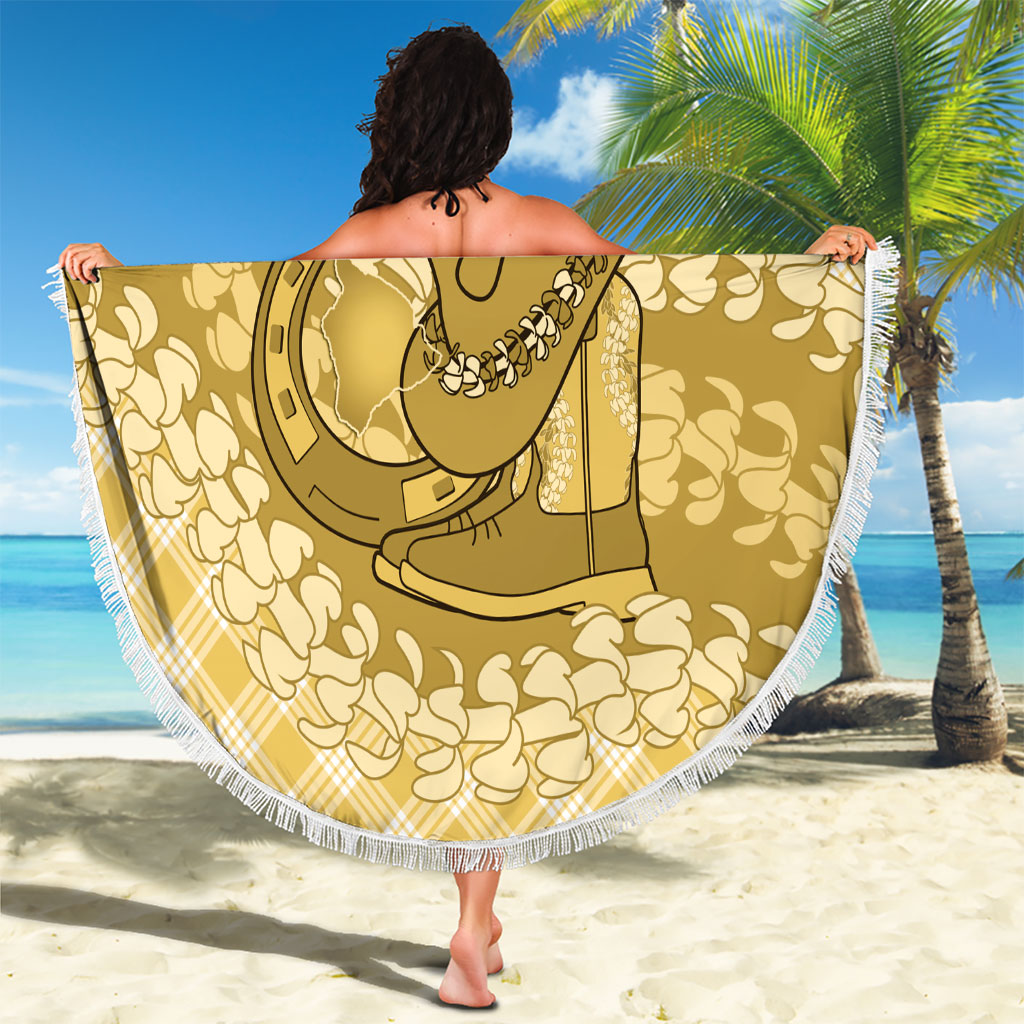 Melemele Hawaii Cowboy Palaka Motifs Personalised Beach Blanket Paniolo Festival Puakenikeni Lei LT14 - Polynesian Pride