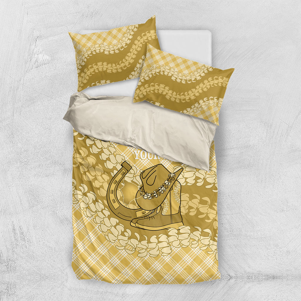 Melemele Hawaii Cowboy Palaka Motifs Personalised Bedding Set Paniolo Festival Puakenikeni Lei LT14 US Twin 172cm x 218cm Yellow - Polynesian Pride