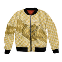 Melemele Hawaii Cowboy Palaka Motifs Personalised Bomber Jacket Paniolo Festival Puakenikeni Lei LT14 Unisex Yellow - Polynesian Pride