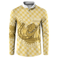 Melemele Hawaii Cowboy Palaka Motifs Personalised Button Sweatshirt Paniolo Festival Puakenikeni Lei LT14 Yellow - Polynesian Pride