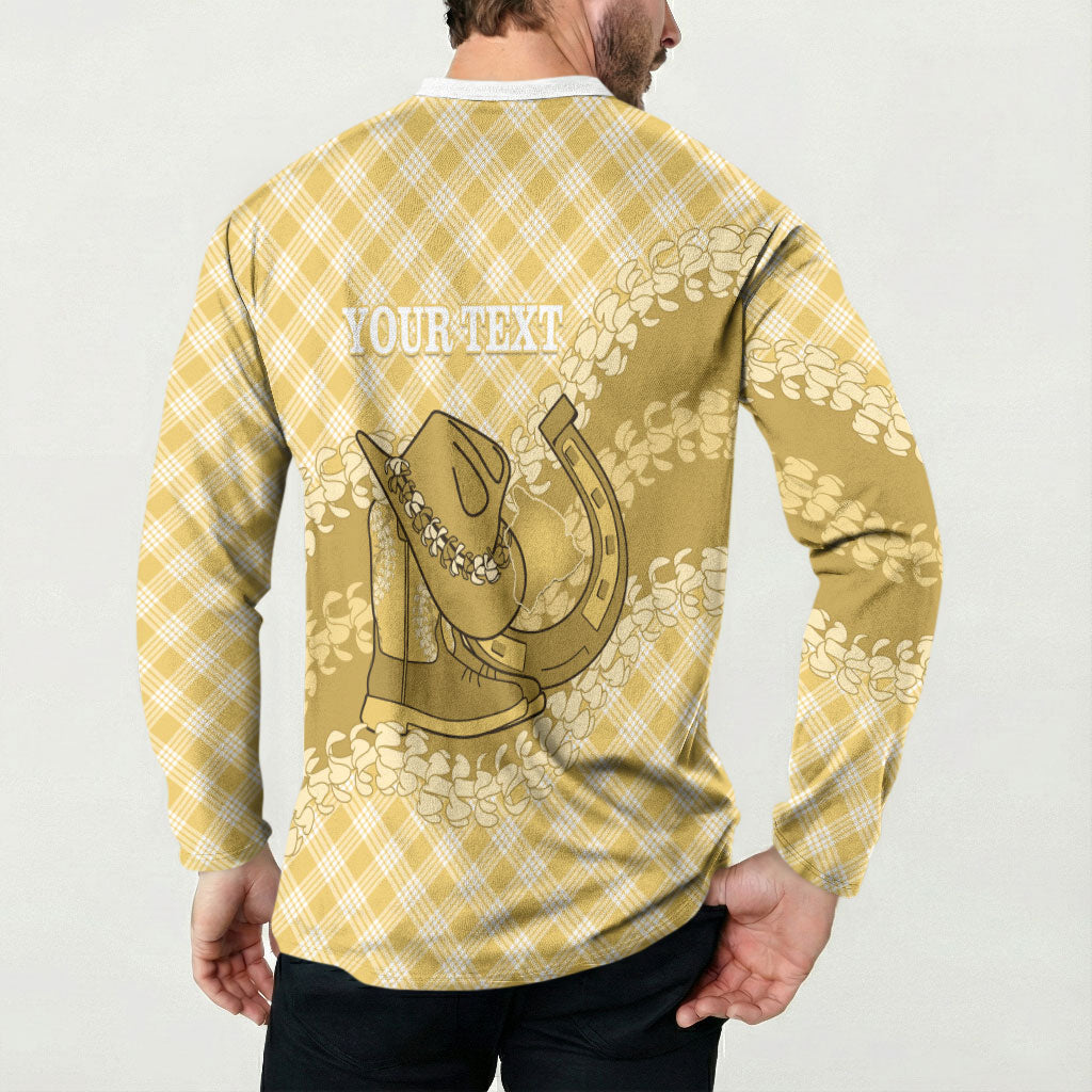 Melemele Hawaii Cowboy Palaka Motifs Personalised Button Sweatshirt Paniolo Festival Puakenikeni Lei LT14 - Polynesian Pride