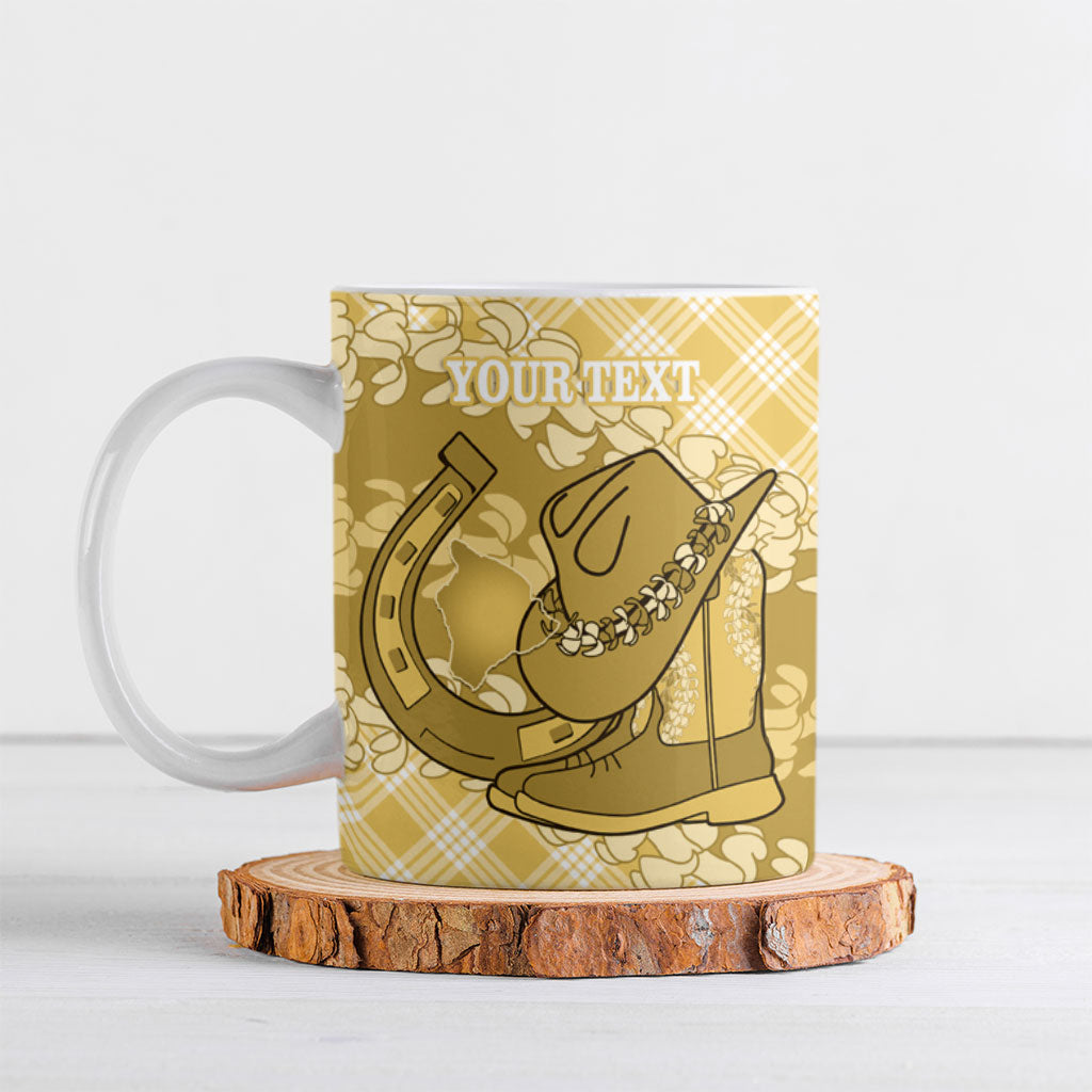 Melemele Hawaii Cowboy Palaka Motifs Personalised Ceramic Mug Paniolo Festival Puakenikeni Lei LT14 Yellow - Polynesian Pride