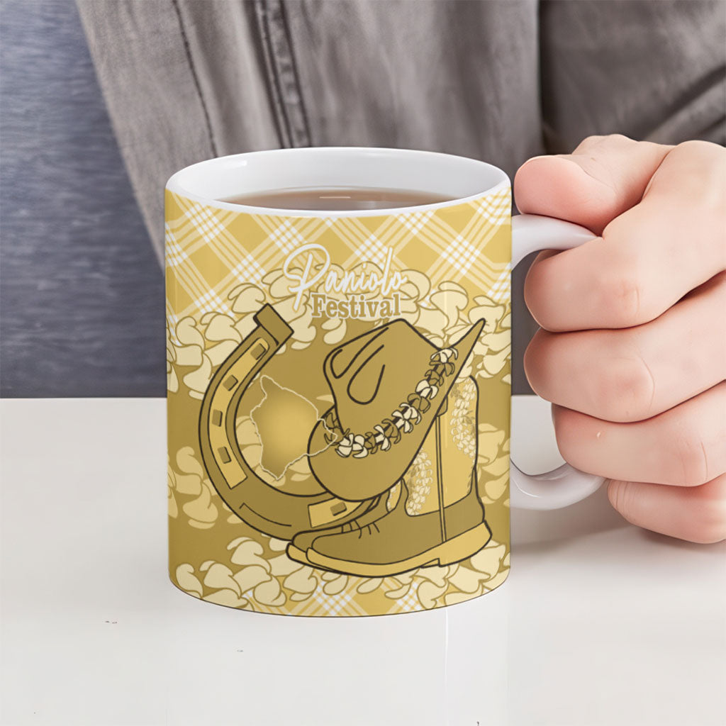 Melemele Hawaii Cowboy Palaka Motifs Personalised Ceramic Mug Paniolo Festival Puakenikeni Lei LT14 - Polynesian Pride