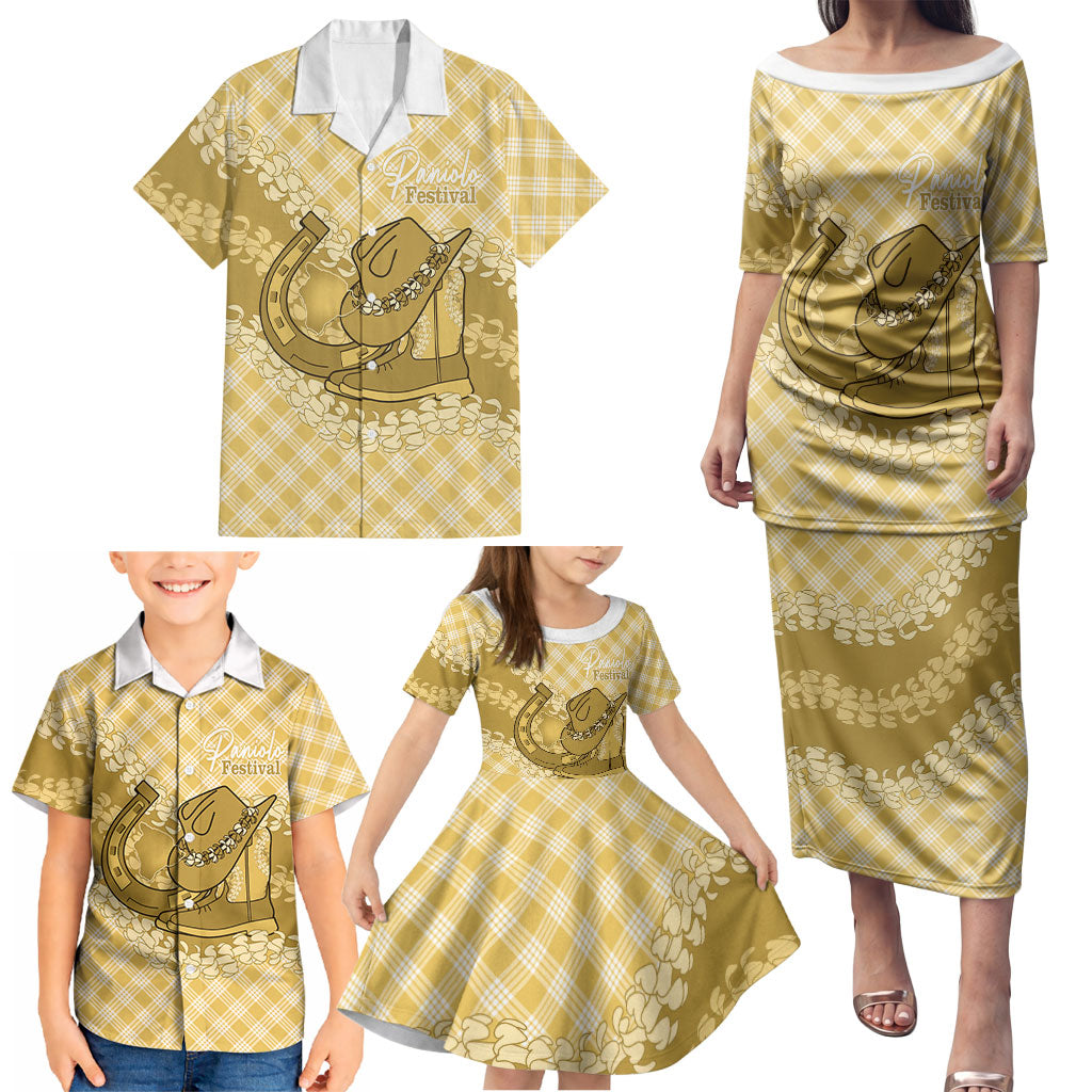 Melemele Hawaii Cowboy Palaka Motifs Personalised Family Matching Puletasi and Hawaiian Shirt Paniolo Festival Puakenikeni Lei LT14 - Polynesian Pride