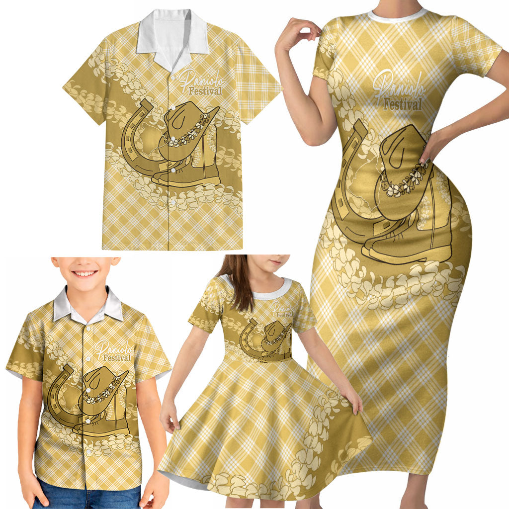 Melemele Hawaii Cowboy Palaka Motifs Personalised Family Matching Short Sleeve Bodycon Dress and Hawaiian Shirt Paniolo Festival Puakenikeni Lei LT14 - Polynesian Pride