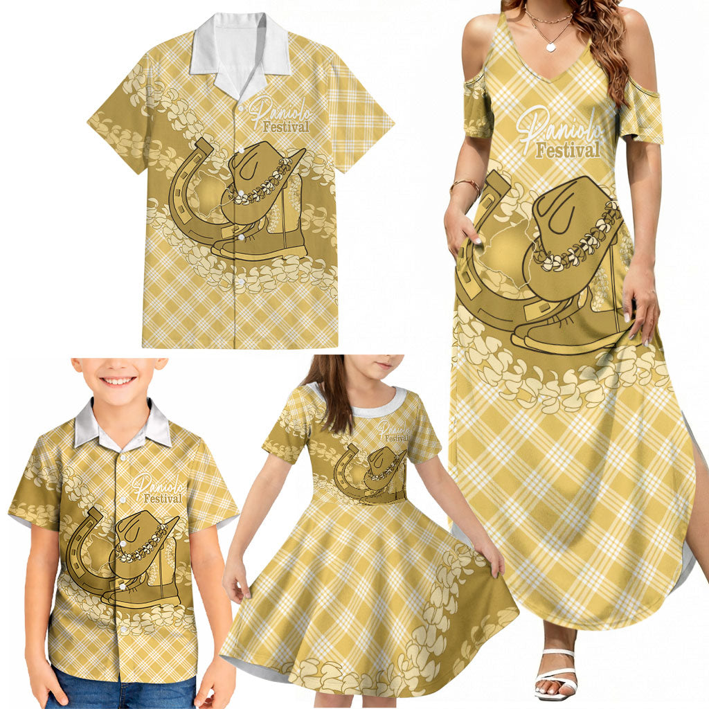 Melemele Hawaii Cowboy Palaka Motifs Personalised Family Matching Summer Maxi Dress and Hawaiian Shirt Paniolo Festival Puakenikeni Lei LT14 - Polynesian Pride