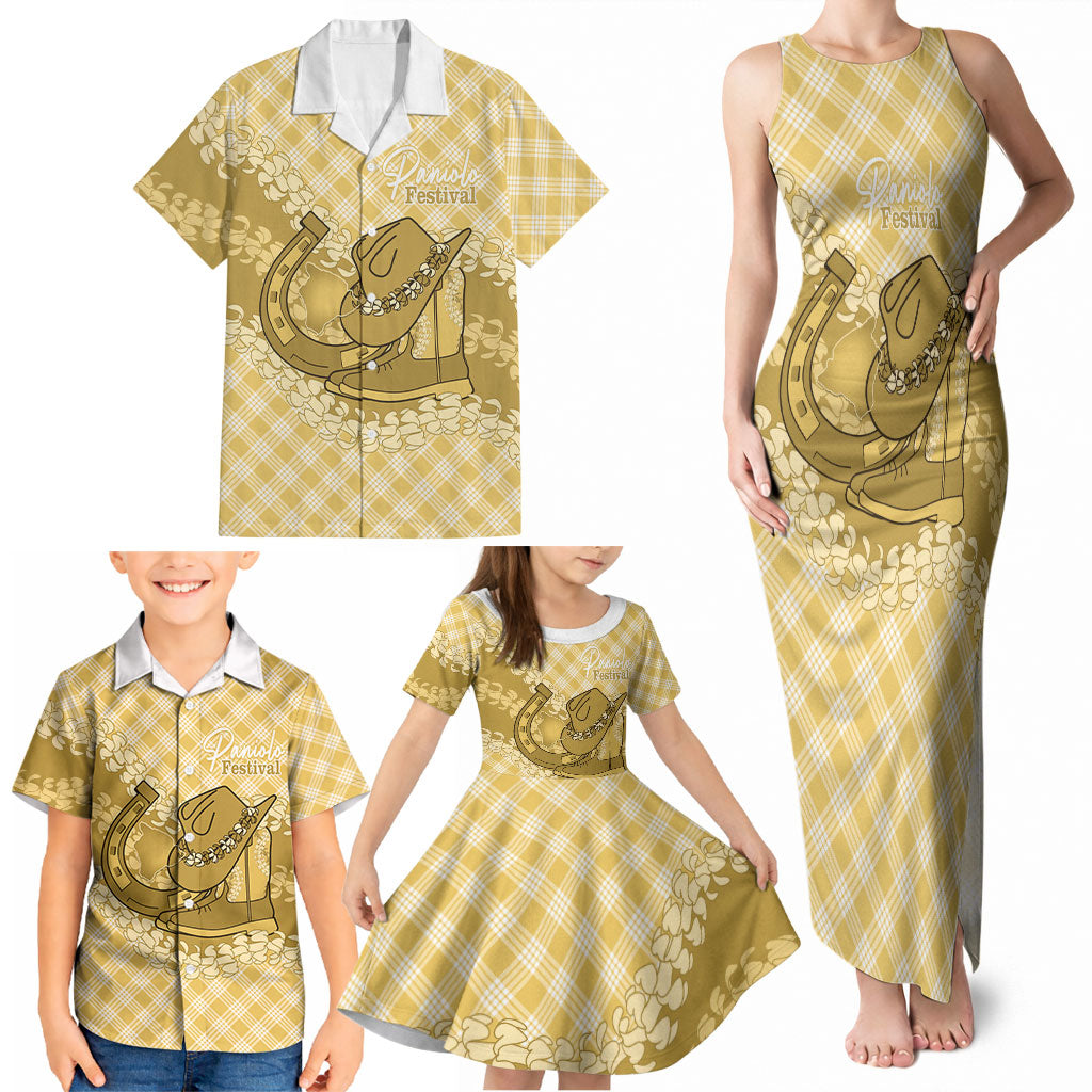 Melemele Hawaii Cowboy Palaka Motifs Personalised Family Matching Tank Maxi Dress and Hawaiian Shirt Paniolo Festival Puakenikeni Lei LT14 - Polynesian Pride