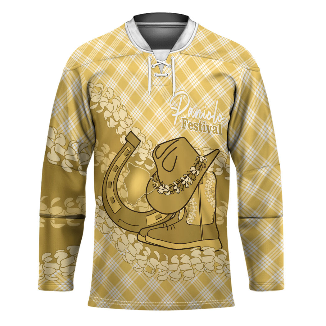 Melemele Hawaii Cowboy Palaka Motifs Personalised Hockey Jersey Paniolo Festival Puakenikeni Lei