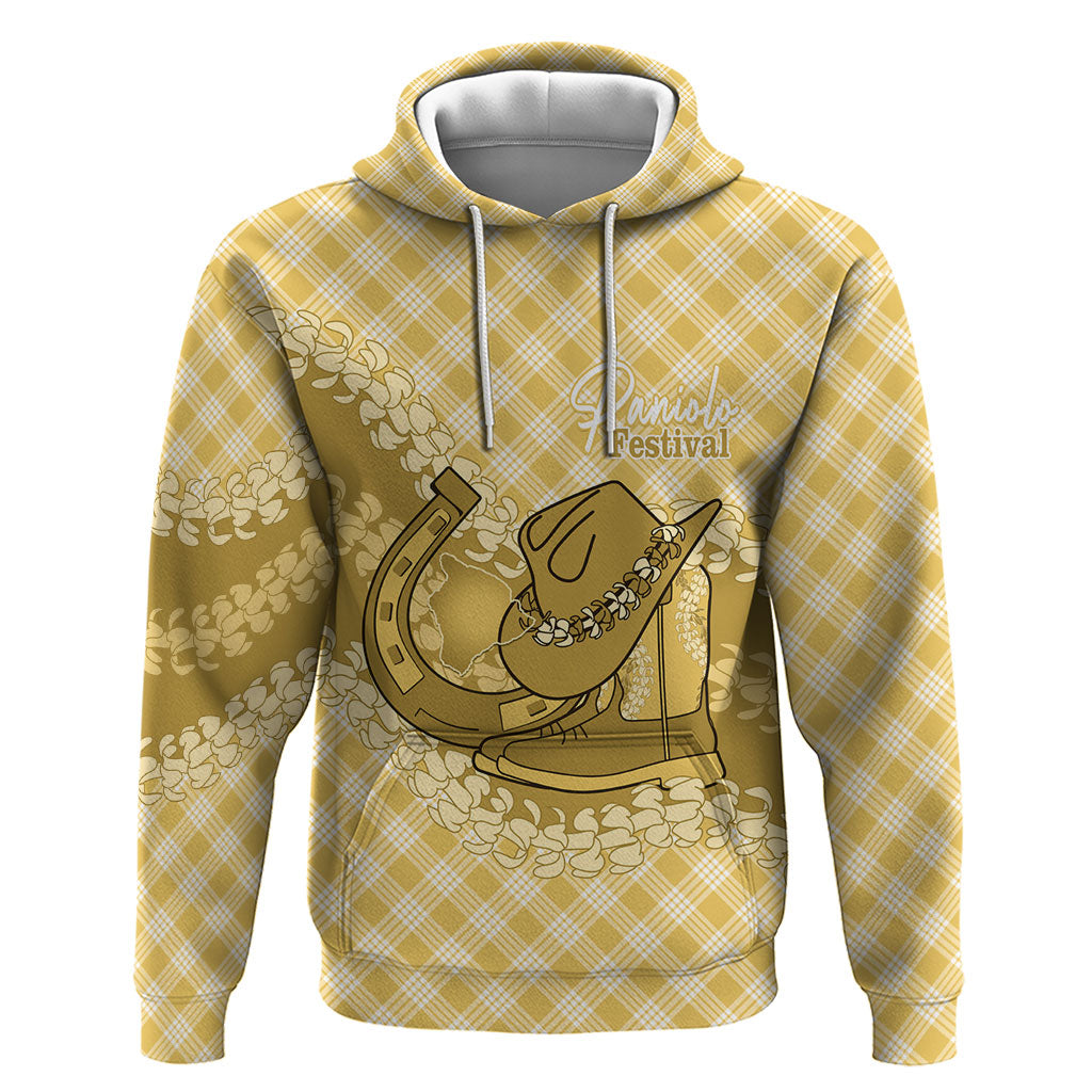 Melemele Hawaii Cowboy Palaka Motifs Personalised Hoodie Paniolo Festival Puakenikeni Lei LT14 Pullover Hoodie Yellow - Polynesian Pride