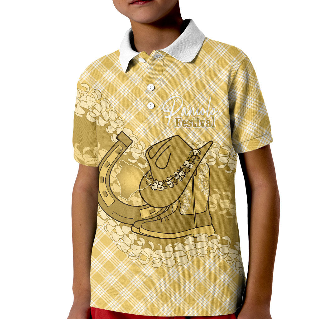 Melemele Hawaii Cowboy Palaka Motifs Personalised Kid Polo Shirt Paniolo Festival Puakenikeni Lei LT14 Kid Yellow - Polynesian Pride