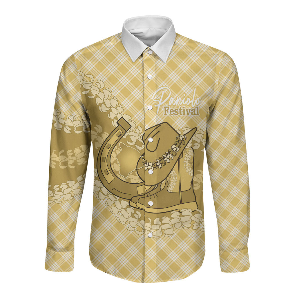 Melemele Hawaii Cowboy Palaka Motifs Personalised Long Sleeve Button Shirt Paniolo Festival Puakenikeni Lei LT14 Unisex Yellow - Polynesian Pride