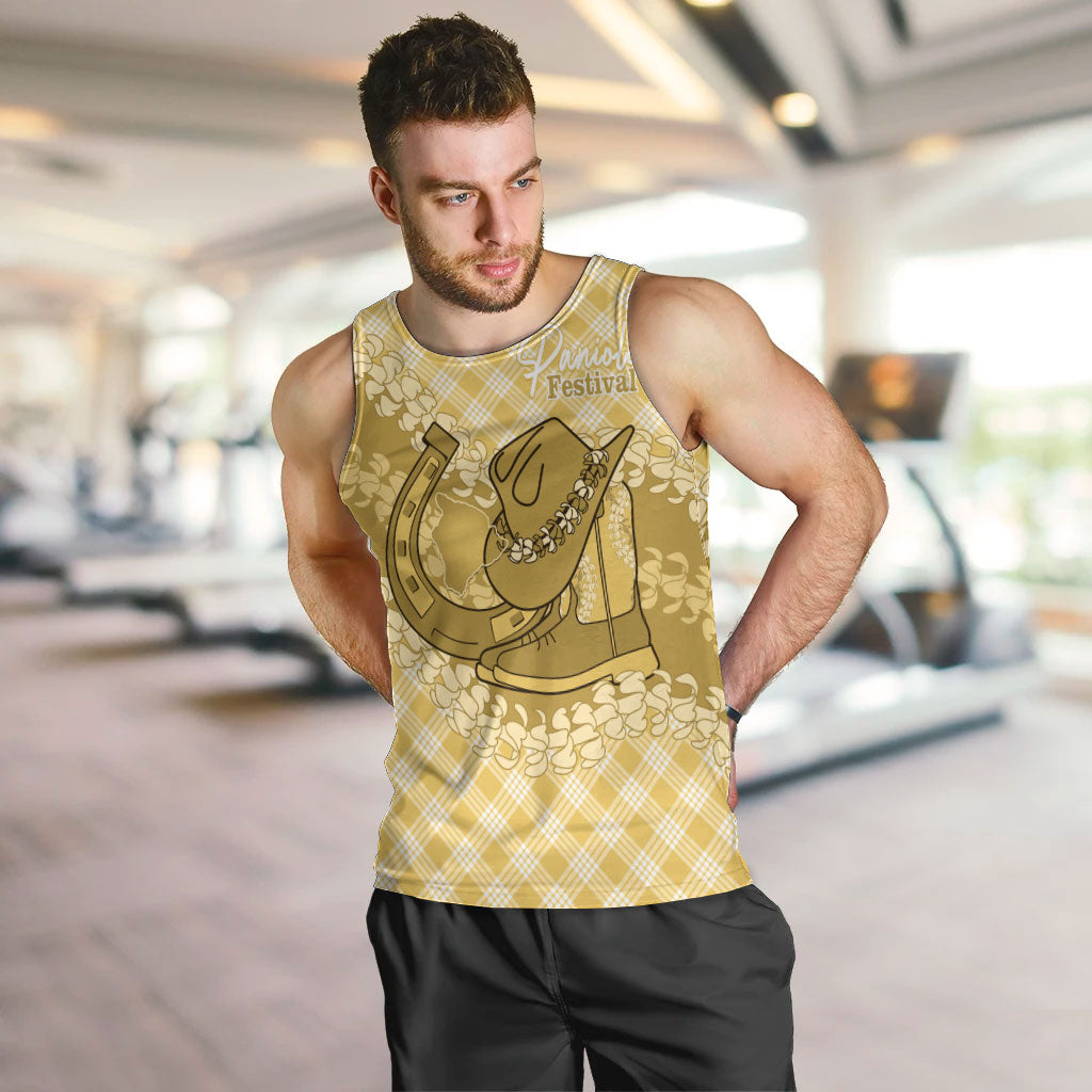 Melemele Hawaii Cowboy Palaka Motifs Personalised Men Tank Top Paniolo Festival Puakenikeni Lei