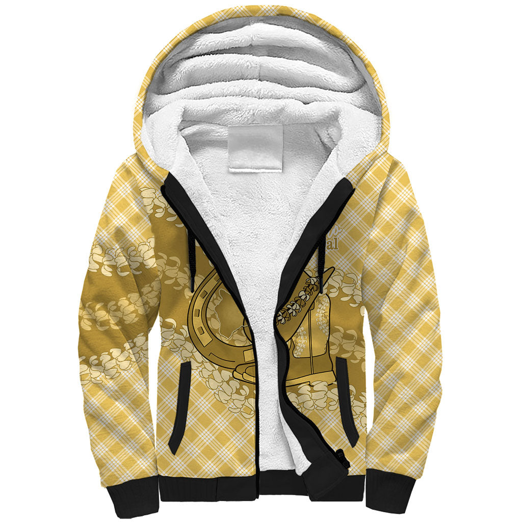 Melemele Hawaii Cowboy Palaka Motifs Personalised Sherpa Hoodie Paniolo Festival Puakenikeni Lei LT14 Unisex Yellow - Polynesian Pride