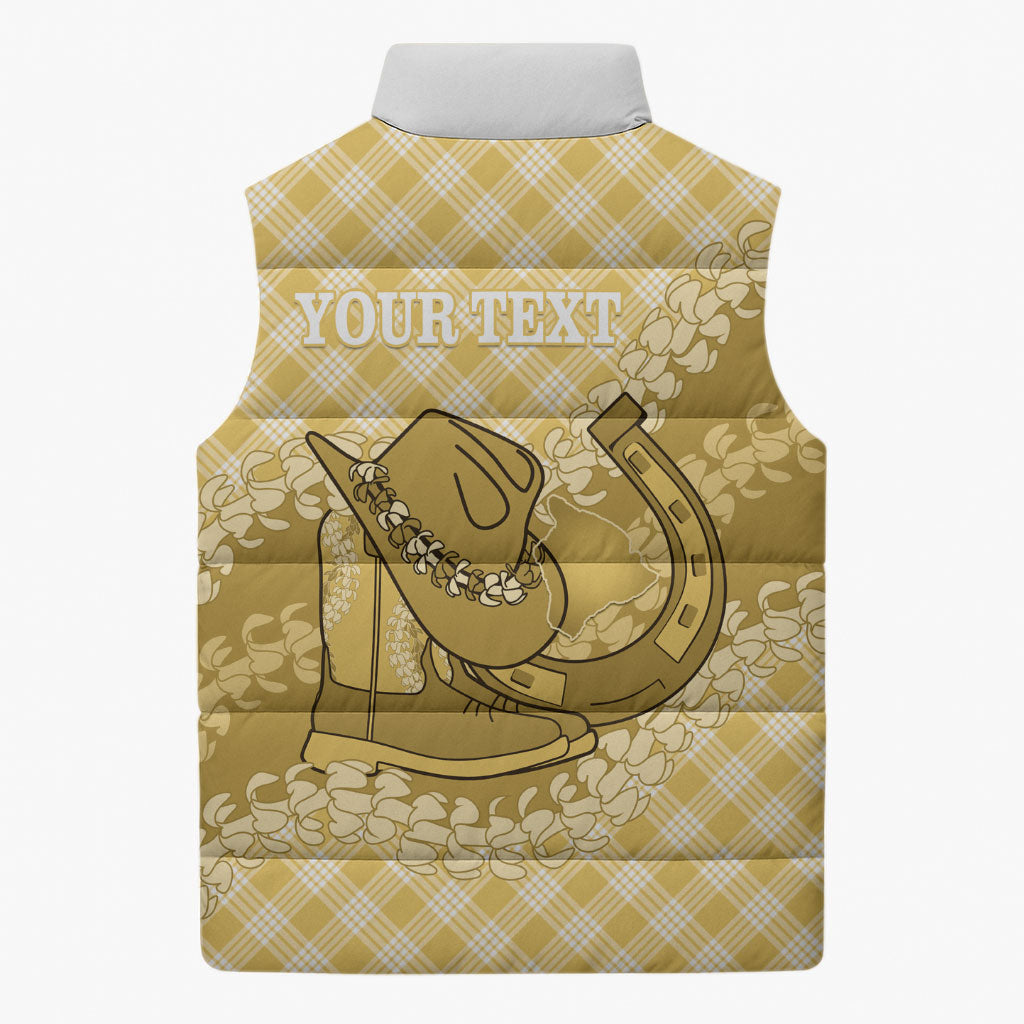 Melemele Hawaii Cowboy Palaka Motifs Personalised Sleeveless Puffer Jacket Paniolo Festival Puakenikeni Lei LT14 - Polynesian Pride
