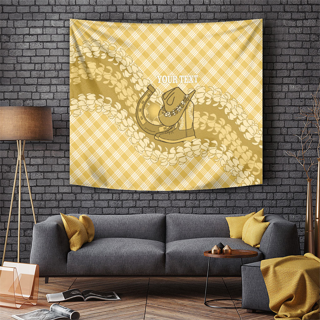 Melemele Hawaii Cowboy Palaka Motifs Personalised Tapestry Paniolo Festival Puakenikeni Lei