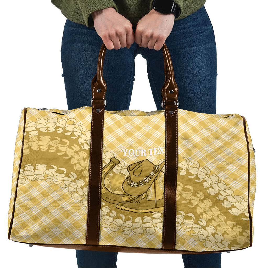 Melemele Hawaii Cowboy Palaka Motifs Personalised Travel Bag Paniolo Festival Puakenikeni Lei