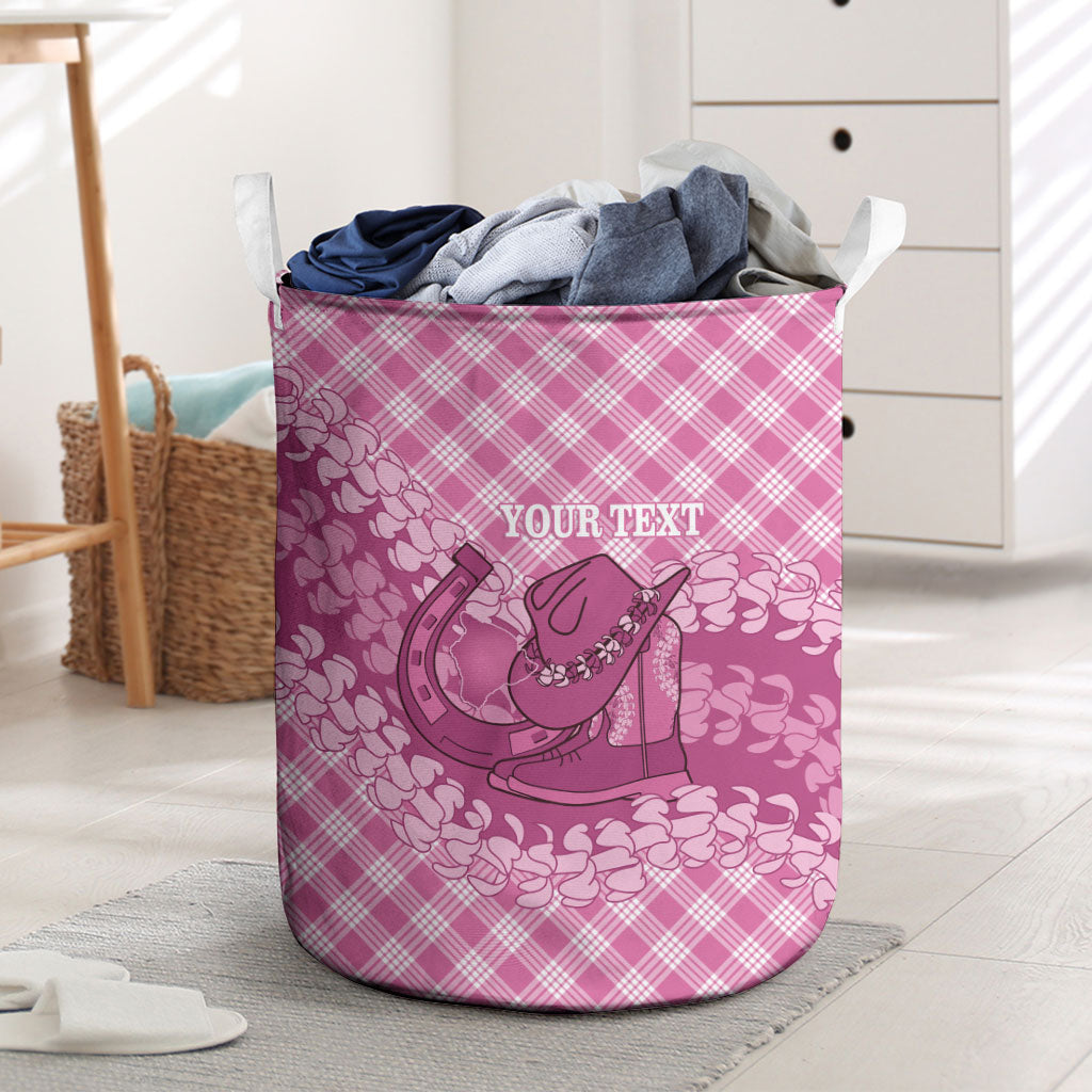 Alaka Hawaii Cowboy Palaka Motifs Personalised Laundry Basket Paniolo Festival Puakenikeni Lei LT14 Pink - Polynesian Pride