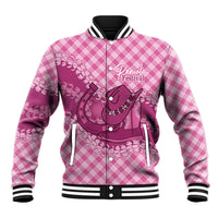 Alaka Hawaii Cowboy Palaka Motifs Personalised Baseball Jacket Paniolo Festival Puakenikeni Lei LT14 Unisex Pink - Polynesian Pride