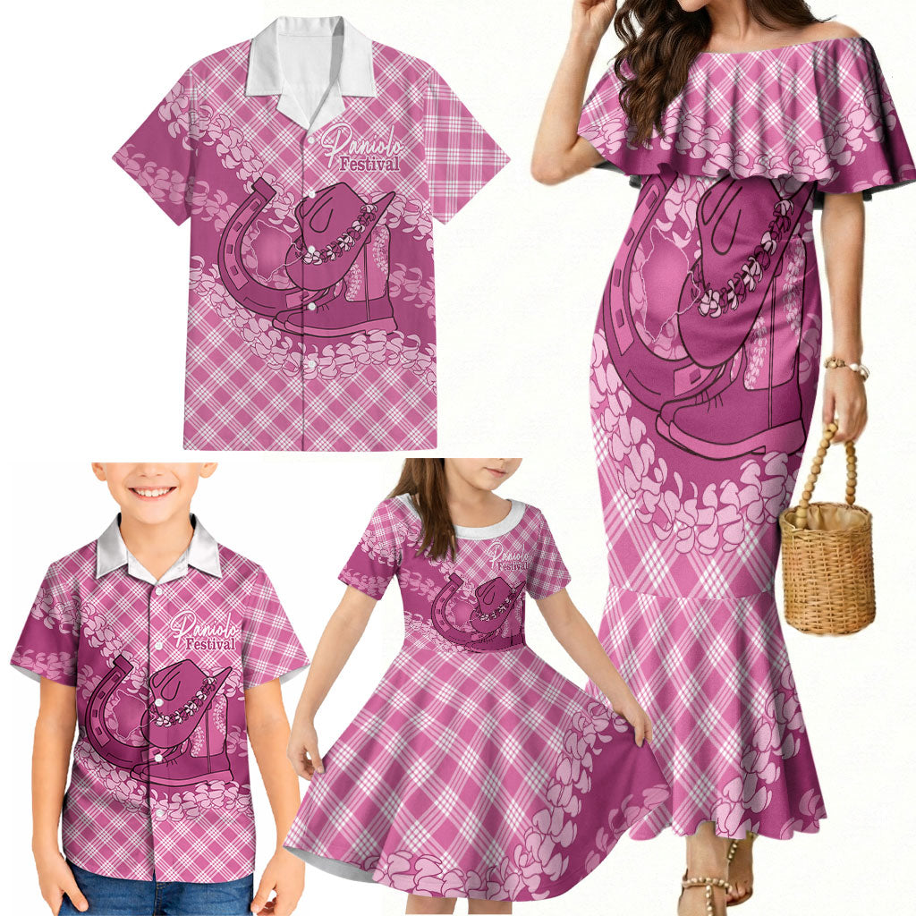 Alaka Hawaii Cowboy Palaka Motifs Personalised Family Matching Mermaid Dress and Hawaiian Shirt Paniolo Festival Puakenikeni Lei LT14 - Polynesian Pride