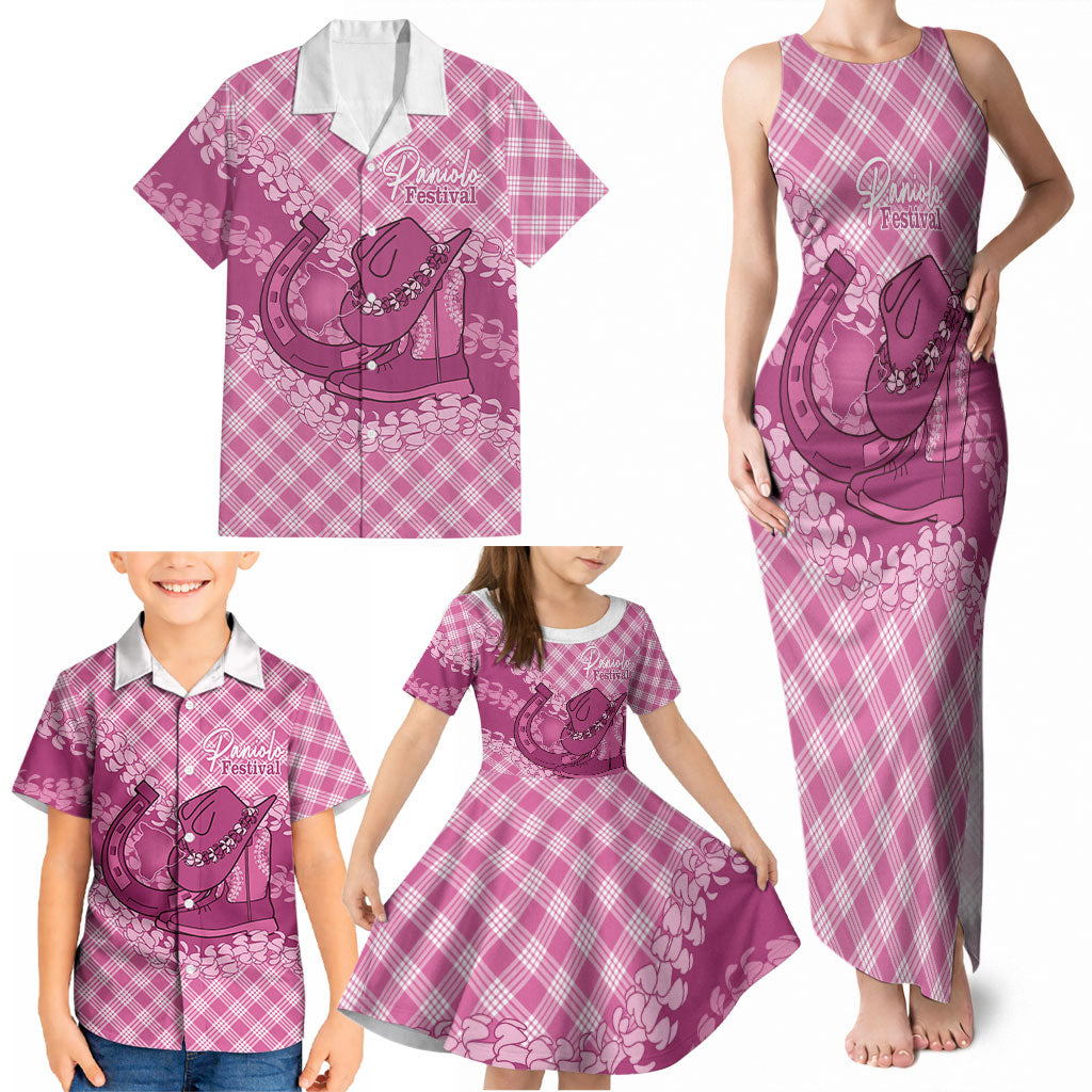 Alaka Hawaii Cowboy Palaka Motifs Personalised Family Matching Tank Maxi Dress and Hawaiian Shirt Paniolo Festival Puakenikeni Lei LT14 - Polynesian Pride