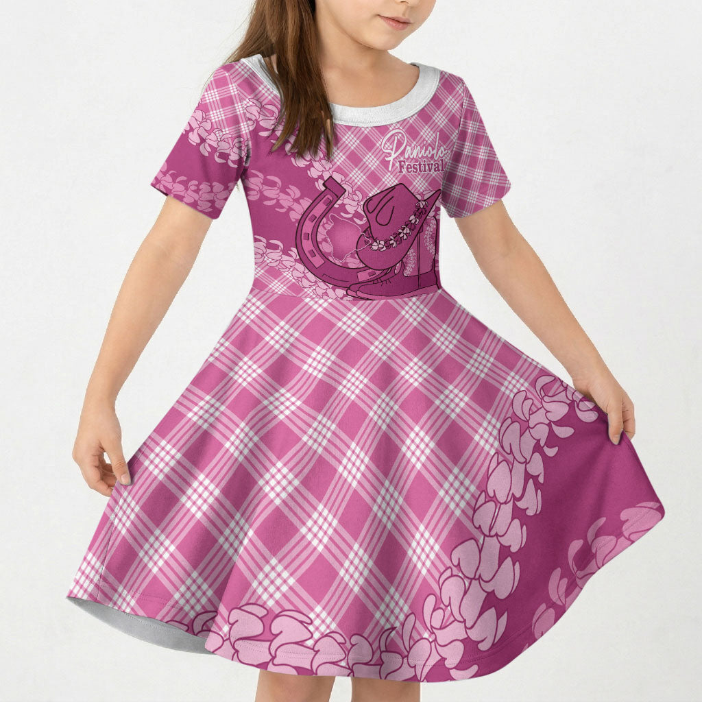 Alaka Hawaii Cowboy Palaka Motifs Personalised Kid Short Sleeve Dress Paniolo Festival Puakenikeni Lei LT14 KID Pink - Polynesian Pride