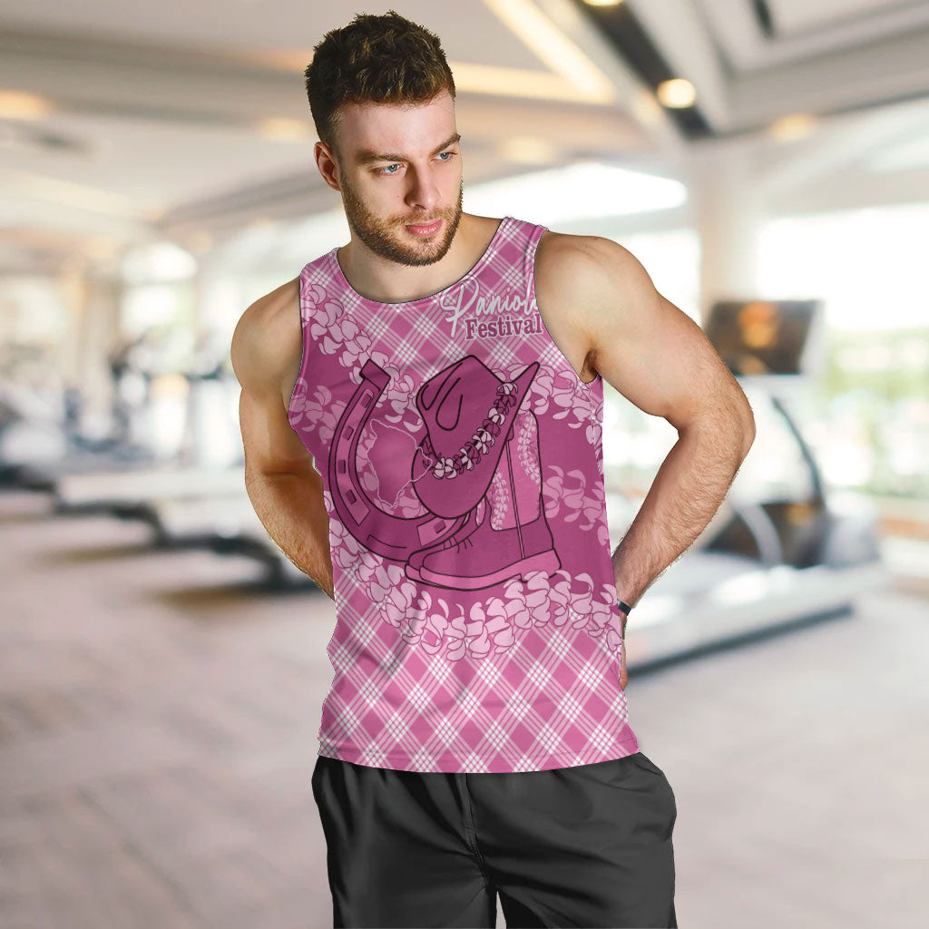 Alaka Hawaii Cowboy Palaka Motifs Personalised Men Tank Top Paniolo Festival Puakenikeni Lei