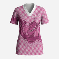 Alaka Hawaii Cowboy Palaka Motifs Personalised Scrub Top Paniolo Festival Puakenikeni Lei LT14 Adult Pink - Polynesian Pride